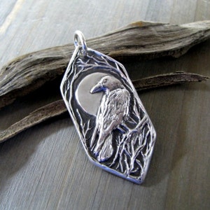 Night Watch, Personalized Fine Silver Raven Pendant, Handmade in Recycled Silver From Original Carving, by SilverWishes image 4