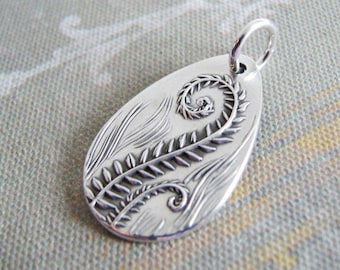 Fiddleheads, Artisan PMC Jewelry, Fine Silver Fern Pendant, SilverWishes Original and Exclusive