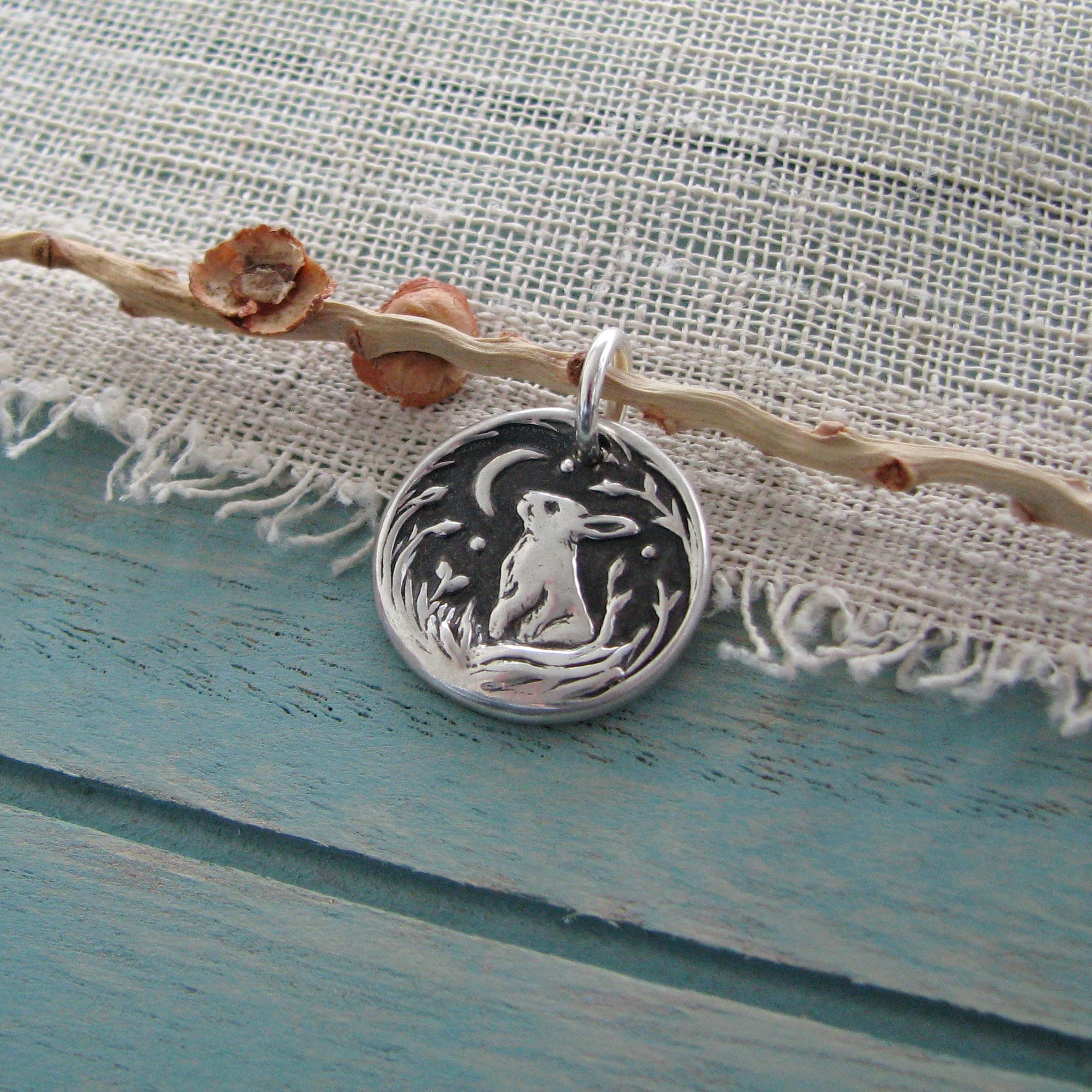 Personalized Fine Silver Rabbit Pendant Near and Far Hares | Etsy UK