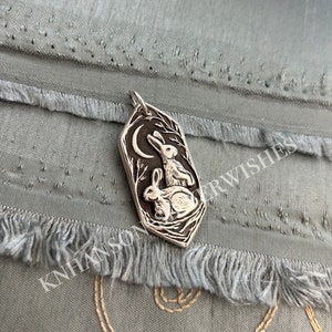 Listen to the Moon No.4, Personalized Fine Silver Rabbit Pendant, Hares, Handmade Original, by SilverWishes image 2