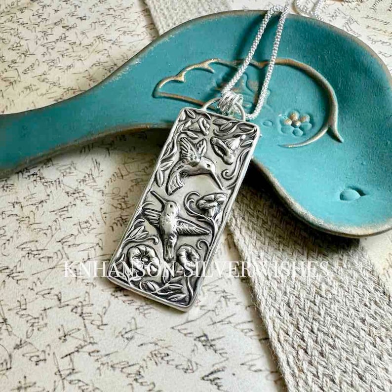 Small Wonders, Sterling Silver Handmade Hummingbird Pendant, Personalization Available Bild 2