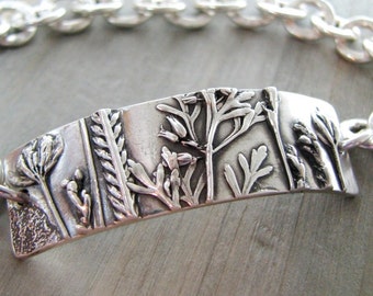 Pulsera despreocupada, plata fina, reproducción de plantas naturales, original artesanal y exclusiva de SilverWishes, plata reciclada