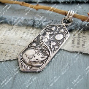 Whispers, Personalized Sterling Silver Rabbit and Fox Pendant, Handmade in Recycled Silver From Original Carving, by SilverWishes