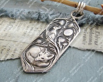 Whispers, Personalized Sterling Silver Rabbit and Fox Pendant, Handmade in Recycled Silver From Original Carving, by SilverWishes