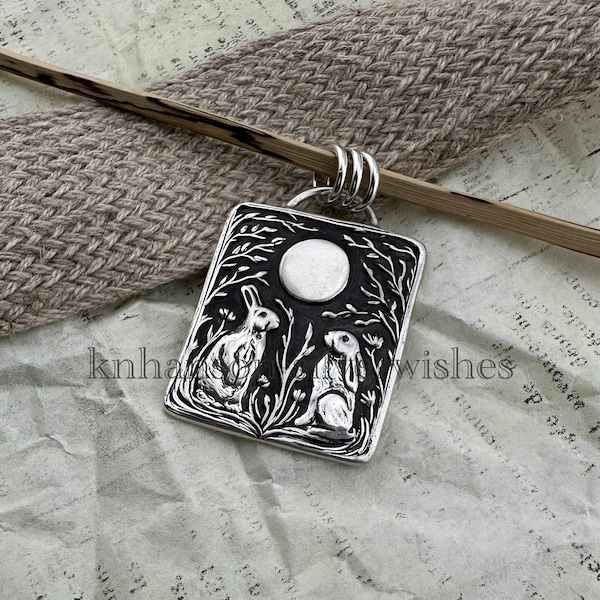 Personalized Pendant, Share the Moon, Rabbits and Moon, Sterling Silver, Handmade Exclusive by SilverWishes