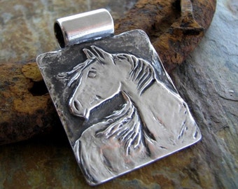 Artisan Horse Jewelry, Breeze, Fine Silver Handcarved Horse Pendant by SilverWishes, PMC Jewelry