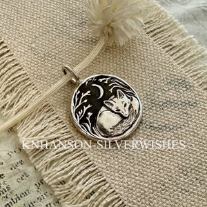 Fox Pendant, Sweet Dreams No. 2, Personalized Fine Silver Fox and Moon Pendant, Handmade with Recycled Silver, by SilverWishes