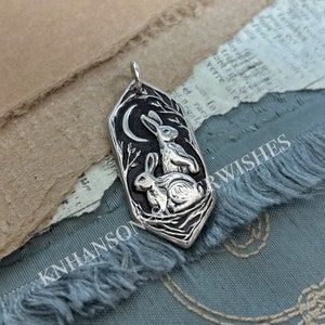 Listen to the Moon No.4, Personalized Fine Silver Rabbit Pendant, Hares, Handmade Original, by SilverWishes image 3