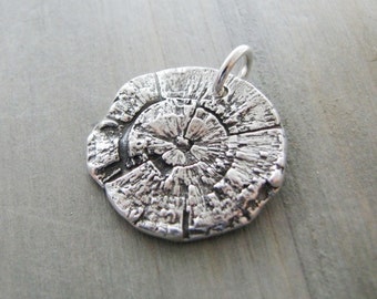 The Secret Lives of Trees, Fine Silver Tree Rings and Texture Pendant, Handmade by SilverWishes