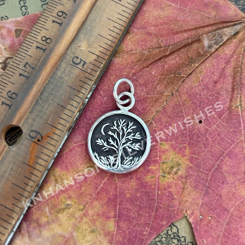 The Goodnight Tree, Handmade Sterling Silver Moon and Tree Pendant, Original and Exclusive, Personalized. zdjęcie 3