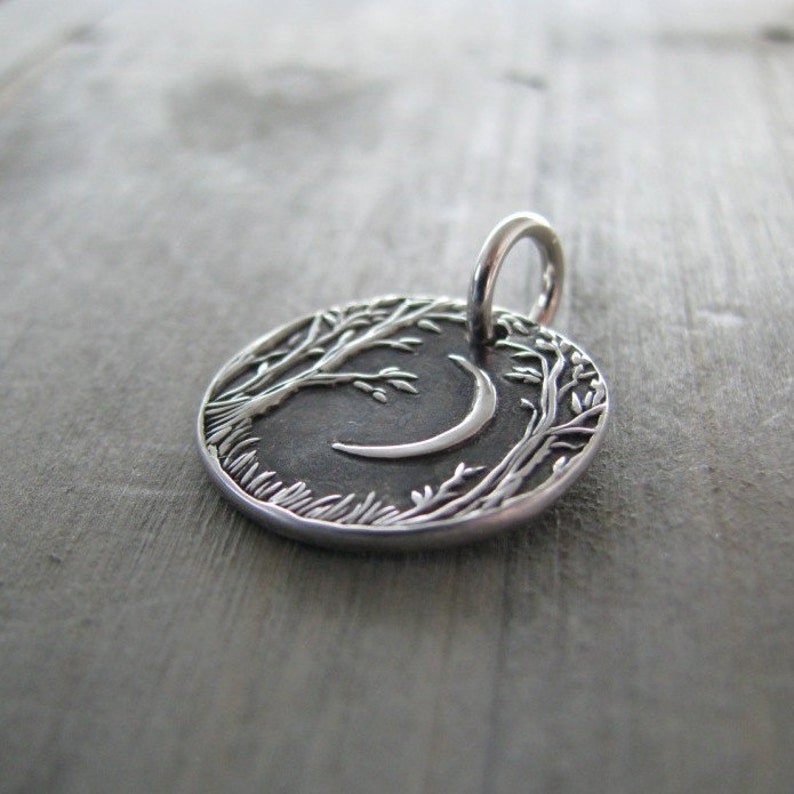 Forest Moon Mini Edition, Personalized Fine Silver Pendant, Handmade in Recycled Silver From Original Carving, by SilverWishes image 3