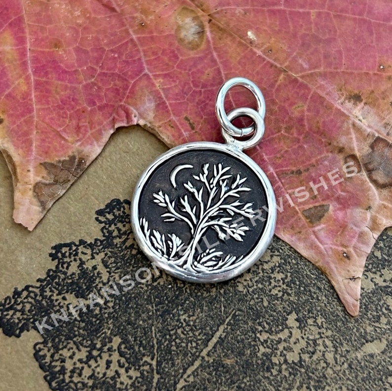 The Goodnight Tree, Handmade Sterling Silver Moon and Tree Pendant, Original and Exclusive, Personalized. zdjęcie 4