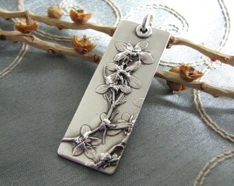 Cherish Pendant, Fine Silver, Natural Plant Reproduction, Artisan Original and Exclusive by SilverWishes, Recycled Silver
