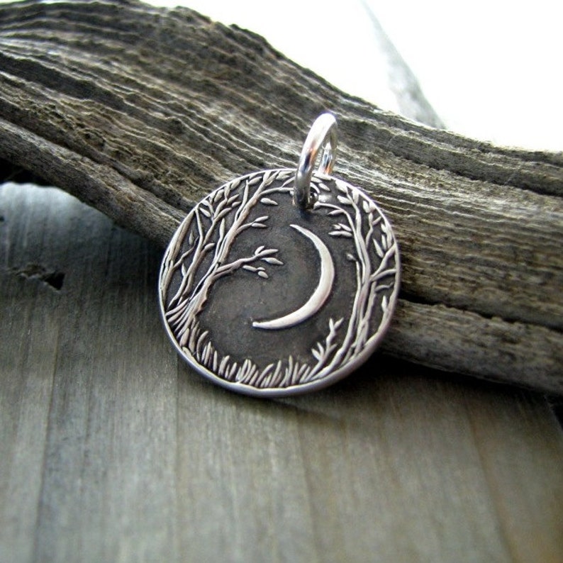 Forest Moon Mini Edition, Personalized Fine Silver Pendant, Handmade in Recycled Silver From Original Carving, by SilverWishes image 2