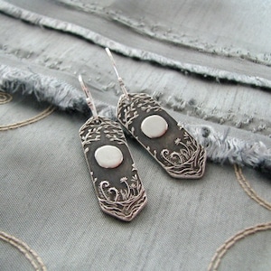 Forest Moon Earrings No. 2, Fine and Sterling Silver, Handmade in Recycled Silver From Original Carving, by SilverWishes