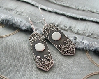 Forest Moon Earrings No. 2, Fine and Sterling Silver, Handmade in Recycled Silver From Original Carving, by SilverWishes