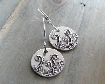 Fiddlehead Family, Fine and Sterling Silver Fern Earrings, SilverWishes Original and Exclusive