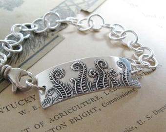 Fiddlehead Bracelet, Fine and Sterling Silver Fern Bracelet, Personalization Available, SilverWishes Original and Exclusive