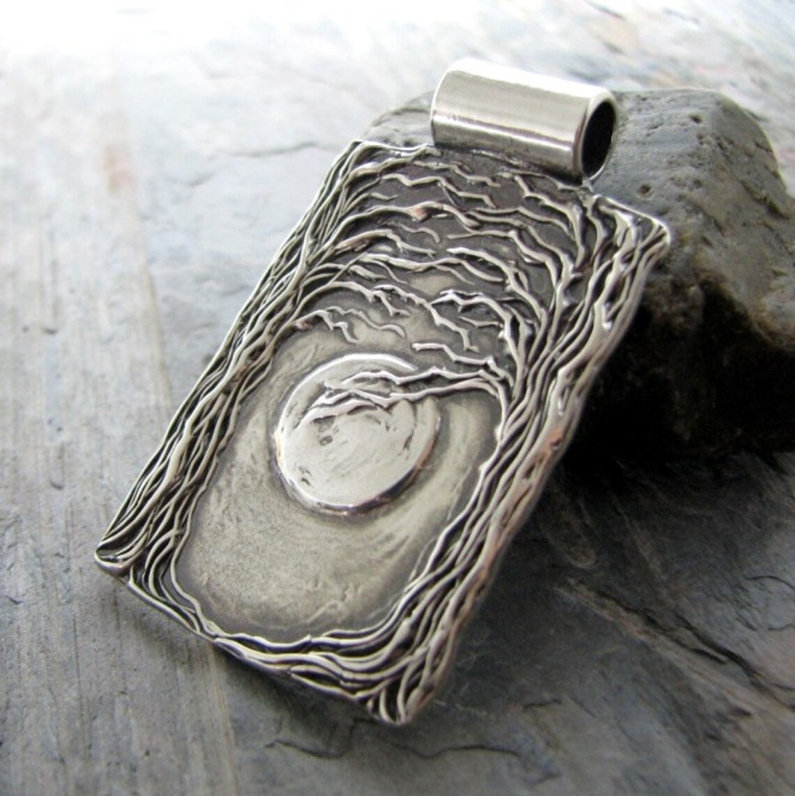 Artisan Fine Silver Personalized Pendant Moon and Trees Etsy