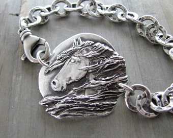 Horse Jewelry, Midnight Sun, Fine Silver Handcarved Horse Bracelet by SilverWishes, Recycled Silver, Personalized