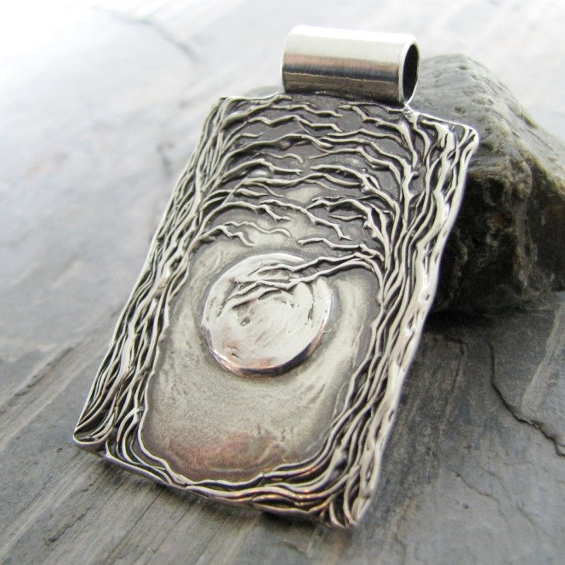 Artisan Fine Silver Personalized Pendant Moon and Trees Etsy
