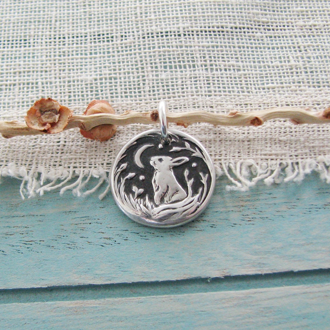 Personalized Fine Silver Rabbit Pendant Near and Far Hares - Etsy