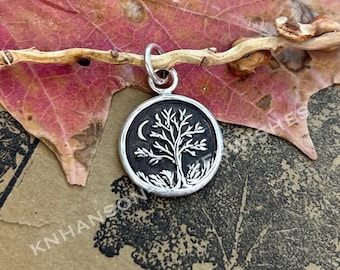 The Goodnight Tree, Handmade Sterling Silver Moon and Tree Pendant, Original and Exclusive, Personalized.