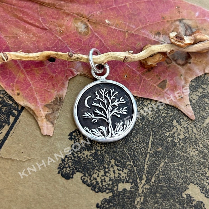 The Goodnight Tree, Handmade Sterling Silver Moon and Tree Pendant, Original and Exclusive, Personalized. zdjęcie 1
