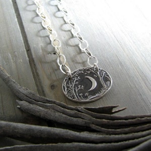 Forest Moon Necklace, Handmade with Recycled Silver and Sterling Silver, Original Design by SilverWishes