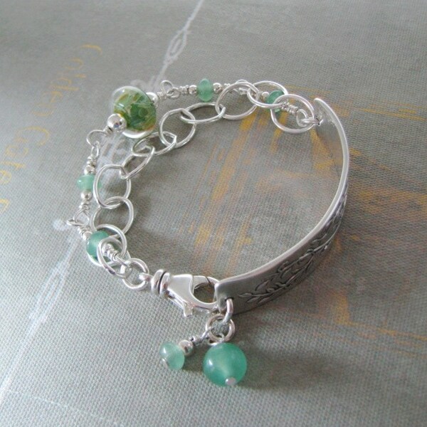 On Sale, Two And The Same, Handmade Link with Sterling, Boro, Gemstone Bracelet by SilverWishes