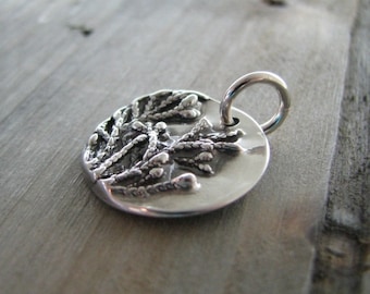 Silver Cedar, Fine Silver Pendant, Mini Edition, Natural Plant Reproduction, Artisan Handmade