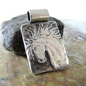 Sass, Personalized Horse Jewelry, Fine Silver Handcarved Horse Pendant by SilverWishes, PMC Jewelry