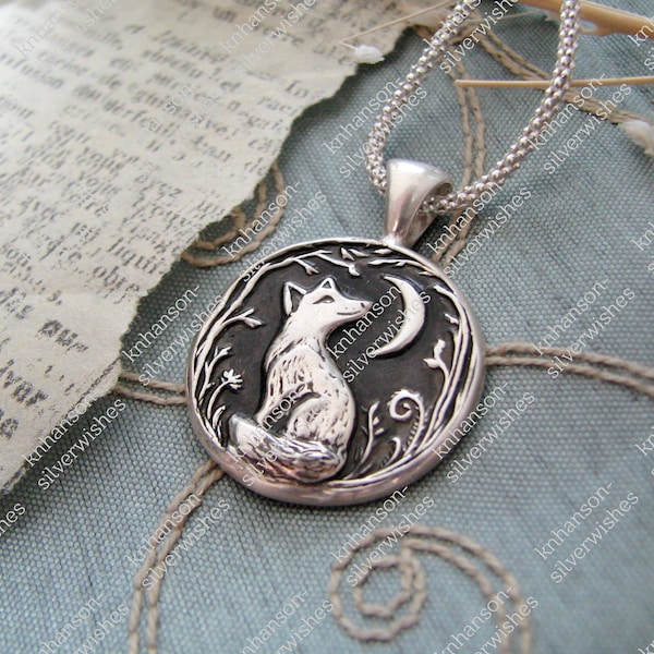 Fox Pendant, Bright Little Fox No. 2, Personalized Fine Silver, Handmade Original, by SilverWishes