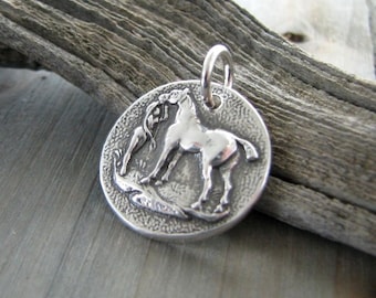 Silver Horse Pendant, Fine Silver Antique Button Reproduction, Draft Horse Pendant, Recycled Silver, Handmade by SilverWishes