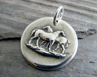 Silver Horse Jewelry, Handmade Fine Silver Pendant, Love Is
