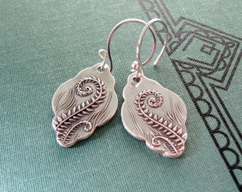 Fiddleheads No. 2, Artisan PMC Jewelry, Fine Silver Fern Earrings, SilverWishes Original and Exclusive