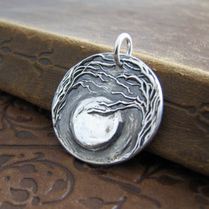 Moon and Trees No. 2, Personalized Fine Silver Pendant, Handmade in Recycled Silver From Artisan Original Carving, by SilverWishes image 3