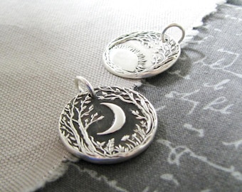 Reversible Pendant, Sun and Moon, Fine Silver Pendant, Handmade in Recycled Silver From Artisan Original Carvings, by SilverWishes