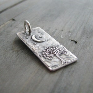 Smiling Moon, Personalized Fine Silver Pendant, Handmade in Recycled Silver From Artisan Original Carving, by SilverWishes