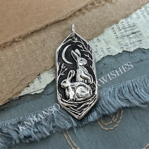 Listen to the Moon No.4, Personalized Fine Silver Rabbit Pendant, Hares, Handmade Original, by SilverWishes image 5