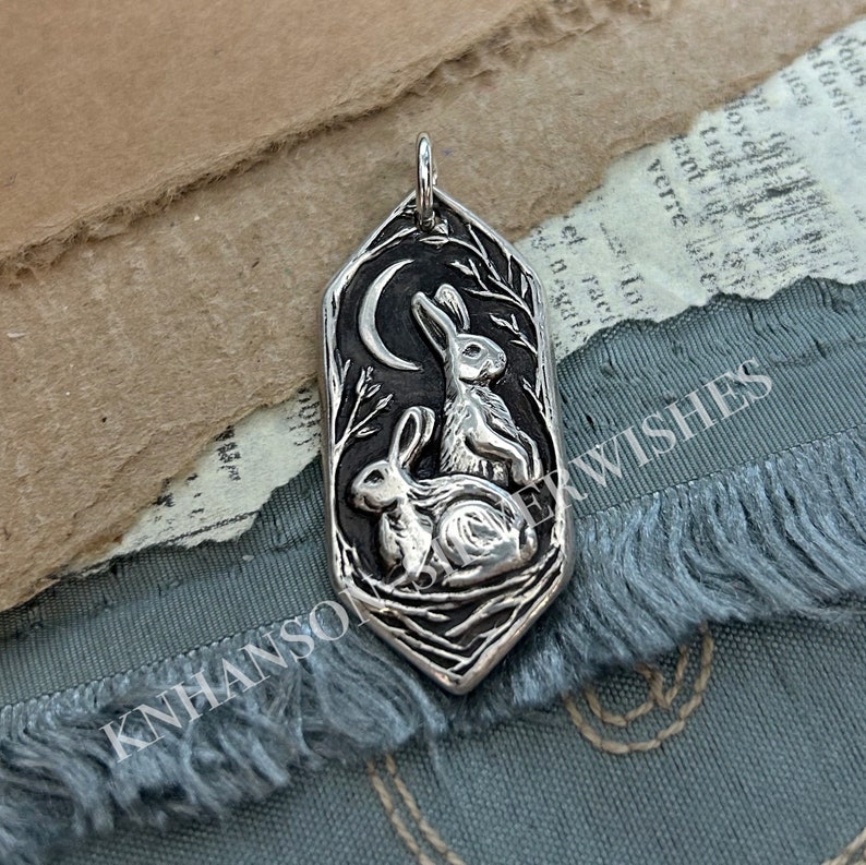 Listen to the Moon No.4, Personalized Fine Silver Rabbit Pendant, Hares, Handmade Original, by SilverWishes image 5