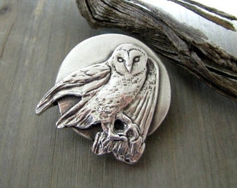 Seeker No. 2, Fine Silver Owl and Moon Pendant, Original and Exclusive, by SilverWishes