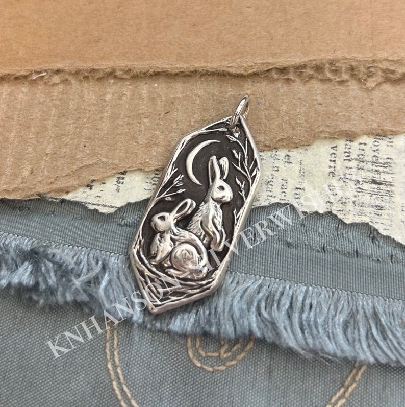 Listen to the Moon No.4, Personalized Fine Silver Rabbit Pendant, Hares, Handmade Original, by SilverWishes image 6