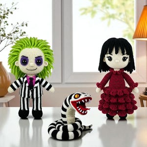 Halloween Crochet Amigurumi Set – Spooky Striped Ghost, Dark Doll & Snake Plush, Custom Crochet Dolls, Personalized Plush Gift