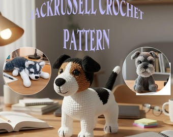 Jack Russell-haakpatroon pdf, hondenamigurumi puppy pluchepatroon | Koop 1 en krijg 2 bonuspatronen voor een 5-sterrenreview