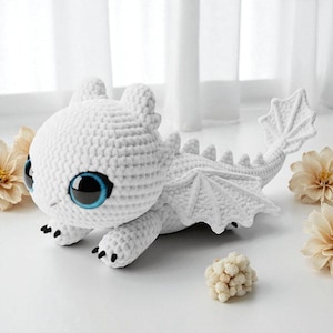 Light Fury Dragon Plush Handmade Crochet Toy, Light Fury Amigurumi Stuffed Animal Gift For Kids, Fantasy Room Decor Or Collectors Gift