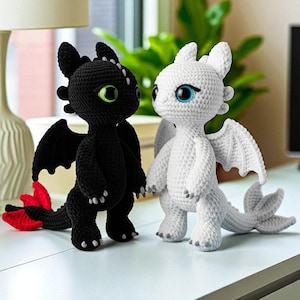 Toothless And Light Fury Plush Handmade Crochet Toy Set, Cute Night Fury Amigurumi Stuffed Animal Gift For Couples, Kids Or Room Decor