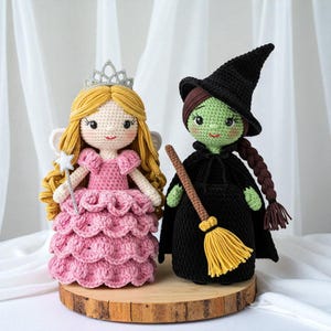 Glinda & Elphaba Dolls Crochet Amigurumi, Glinda Crochet, Easy Crochet Plushie, Handmade Crochet Decor, Wicked Plush Gift, Custom Amigurumi