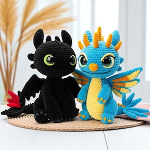 Ohnezahn und Stormfly Häkelarbeit Plüschtier, niedliches Amigurumi Dragon Paar Geschenk, Geschenk für Kinder oder Raumdekor