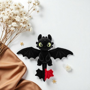 Mini Toothless Dragon Plush Handmade Crochet Toy, Cute Night Fury Amigurumi Stuffed Animal Gift For Kids, Flying Black Dragon Amigurumi